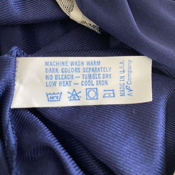 Vintage Vanity Fair Nightgown Robe Set Womens Small Medium Navy Lace Trim 70s - Picture 7 of 9